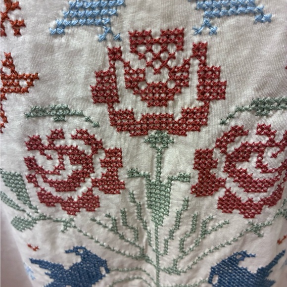 Lucky Brand Cream Tee with Red Floral & Blue Bird Embroidery - Picture 7 of 7